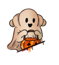 Manolito Fantasma sujetando una calabaza de Halloween